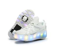 HUSKSWARE Chaussures de Skate à Deux Roues pour Enfants, avec lumière Changeante Ajustable et Recharge USB, Universel pour garçons et Filles, Noir, Rose, Or, Argent, Tailles 28 à 41 EU.