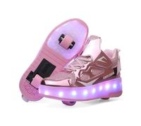 HUSKSWARE Chaussures de Skate à Deux Roues pour Enfants, avec lumière Changeante Ajustable et Recharge USB, Universel pour garçons et Filles, Noir, Rose, Or, Argent, Tailles 28 à 41 EU.