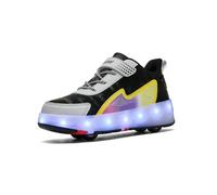 HUSKSWARE Patins à roulettes, Chaussures de Skate à 4 Roues, Chaussures à roulettes pour Marcher et Rouler, pour garçons et Filles, Noir, 37 EU