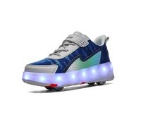 HUSKSWARE Patins à roulettes, Chaussures de Skate à 4 Roues, Chaussures à roulettes pour Marcher et Rouler, pour garçons et Filles, Bleu, 34 EU