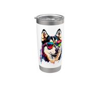 Husky avec Lunettes de Soleil Chien J'aime les Chiens Huskys Gobelet isotherme en acier inoxydable double paroi