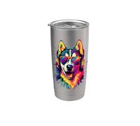 Husky avec Lunettes de Soleil Chien J'aime les Chiens Huskys Gobelet isotherme en acier inoxydable double paroi