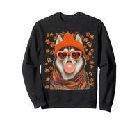 Husky avec Lunettes de Soleil Feuilles d'automne et Chewing-Gum Chien d'automne Sweatshirt