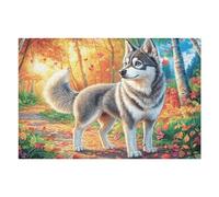 Husky Champ de Fleurs Animal de Compagnie Mignon Faune Sauvage Nature Sauvage Belle Puzzle 1000 Pièces pour Adultes Amusant Agréable Et Relaxant Parfait pour Loisirs Familiaux Et Hobby （75x50cm）