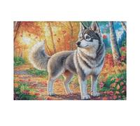 Husky Champ de Fleurs Animal de Compagnie Mignon Faune Sauvage Nature Sauvage Belle Puzzle 300 Pièces pour Adultes Amusant Stimulant Et Engageant Parfait pour Famille Et Amis Ou Hobby 300 PCS（40x28c