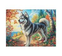 Husky Champ de Fleurs Animal de Compagnie Mignon Faune Sauvage Nature Sauvage Belle Puzzle 500 Pièces pour Adultes Amusant Stimulant Et Relaxant Parfait pour Loisirs Et Activités Familiales 500 PCS（