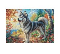 Husky Champ de Fleurs Mignon Animal de Compagnie Faune Nature Sauvage Belle Puzzle 300 Pièces pour Adultes Amusant Créatif Et Relaxant Parfait pour Activités Quotidiennes Et Passe Temps 300 PCS（40