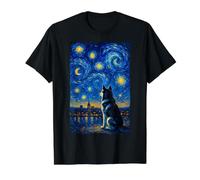 Husky Chien Nocturne Ciel Étoiles Skyline Impressionniste City Art T-Shirt Graphique avec Valeur