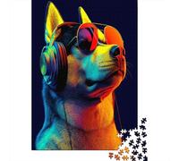 Husky Chien Wearing Sunglasses and Big Headphones,Puzzles pour Adultes 70x50cm/1000pcs,Jeux De Défi