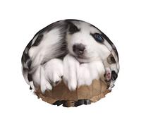 Husky Chiots Chiens Impression Bonnet De Douche Élastique Réutilisable Femmes Bonnet De Cheveux De Bain Double Couche Bonnet De Douche Imperméable, Pour Dames Spa Salon
