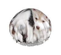 Husky chiots chiens imprimer bonnet de douche pour femmes réutilisable Double couche tissu bonnets de douche filles bonnets de cheveux