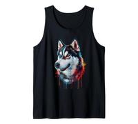 Husky Colorful Splatter Art Aquarelle Peinte Débardeur