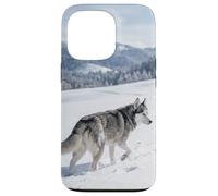 Husky Courir Neige Hiver Montagne Paysage Scène Extérieure Coque pour iPhone 13 Pro
