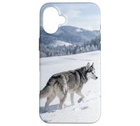 Husky Courir Neige Hiver Montagne Paysage Scène Extérieure Coque pour iPhone 16 Plus