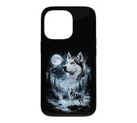 Husky de Sibérie Gris Hurlant à la Lune rétro années 90 Coque pour iPhone 13 Pro