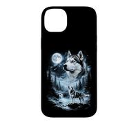 Husky de Sibérie Gris Hurlant à la Lune rétro années 90 Coque pour iPhone 14 Plus