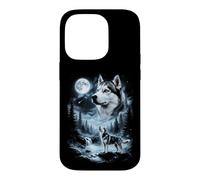 Husky de Sibérie Gris Hurlant à la Lune rétro années 90 Coque pour iPhone 14 Pro