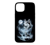 Husky de Sibérie Gris Hurlant à la Lune rétro années 90 Coque pour iPhone 15 Plus