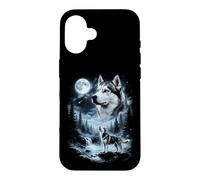 Husky de Sibérie Gris Hurlant à la Lune rétro années 90 Coque pour iPhone 16