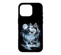Husky de Sibérie Gris Hurlant à la Lune rétro années 90 Coque pour iPhone 16 Pro