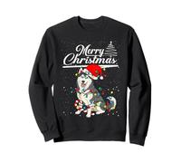Husky Dog Christmas Lights Santa Hat Candy Cane Merry Xmas Sweatshirt