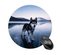 Husky Dog on A Frozen Lake Tapis de souris pour ordinateur, tapis de souris de jeu rond avec base en caoutchouc antidérapant, tapis de souris imperméable pour ordinateur portable, bureau, maison, 19,8
