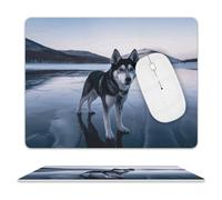 Husky Dog on A Frozen Lake Tapis de souris ultra fin en cuir avec surface lisse imperméable et antidérapant pour jeux, bureau et maison, 25,4 x 20,3 cm