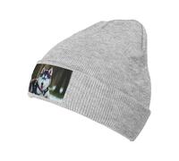Husky Dog Print Bonnet tricoté chaud Bonnet d'hiver doux pour homme et femme Bonnet tricoté tendance, Gris, taille unique