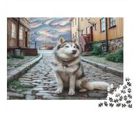 Husky Dog Street View Jigsaw Puzzle for Adults 1000 Pieces Puzzle Game Relax Decor Focus 52x38cm/1000pcs