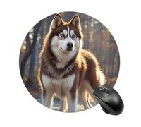 Husky Dog Tapis de souris rond à glissement lisse Tapis de souris de jeu extra densité portable confortable pour bureau, maison, bureau, 20 x 20 cm