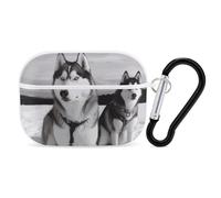 Husky Dogs Snow Coque pour AirPods Pro 2, coque de protection rigide antichoc pour homme et femme, compatible avec coque Airpod Pro 2e/1ère génération, avec porte-clés - Blanc