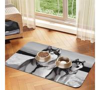 Husky Dogs Snow Tapis de nourriture pour chien, tapis d'alimentation absorbant pour gamelles d'eau et de nourriture - Tapis de placement antidérapant pour sols - Imperméable - Séchage rapide - Pour