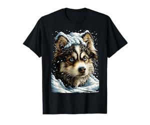 Husky enneigé avec Neige et Flocons de Neige Winter Dog Graphic T-Shirt