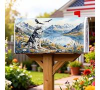 Husky - Housses magnétiques de boîte aux lettres rustique, montagnes naturelles, lac, bleu d'été, décorations pour décoration de jardin, terrasse, 53,3 x 64,9 cm