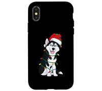 Husky Lumières de Sapin de Noël pour Amoureux des Chiens Coque pour iPhone X/XS