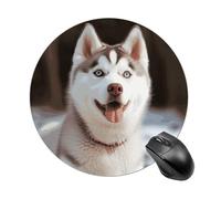 Husky Piquant Dog Tapis de souris rond à glissement lisse Tapis de souris de jeu extra densité portable confortable pour bureau, maison, bureau, 20 x 20 cm