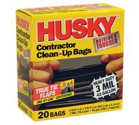 Husky Poly-America HK42WC020B 42-Gallon Polyethylene Resin Contractor Clean-Up Bags, 20 Count, 2 ft 8.75in L x 3 ft 9.13 in W x 3 mil T, Black