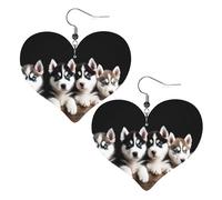 Husky Puppies Dogs Boucles d'oreilles élégantes en cuir en forme de cœur Accessoires tendance et uniques pour un usage quotidien, taille unique