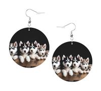 Husky Puppies Dogs Boucles d'oreilles rondes élégantes en cuir - Accessoires tendance et uniques pour un usage quotidien, taille unique