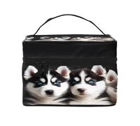 Husky Puppies Dogs - Grande trousse de maquillage imperméable pour voyage et gym, organiseur de maquillage avec 4 sangles élastiques et compartiments, tissu sergé de qualité supérieure., Noir , Taille