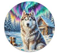 Husky sibérien 1000 Pieces Puzzle Chien Puzzle Rond Rond pour Enfants Cadeau Jeux De Défi Uniques pour Adultes Et Enfants 1000pcs (67.5x67.5cm)