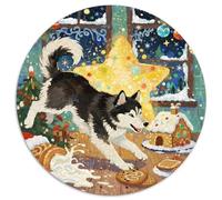 Husky sibérien 1000 Pièces Puzzle Rond Classiques Christmas for Animal de Compagnie Chiens Qualité Supérieure Cadeau Unique pour Adultes Enfants 1000pcs (67.5x67.5cm)