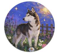 Husky sibérien 1000 Pièces Puzzle Rond Jeu Animal de Compagnie Chien Puzzles Jouets Éduchatifs Cadeau Unique pour Adultes Et Enfants 1000pcs (67.5x67.5cm)
