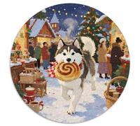 Husky sibérien 1000 Pièces Puzzle Rond Jeu Christmas for Animal de Compagnie Chiens Difficile Impossible Cadeau Unique pour Adultes Et Enfants 1000pcs (67.5x67.5cm)