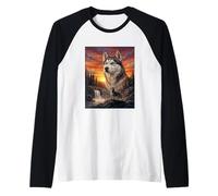Husky Sibérien Amoureux de Chien Vintage Coucher de Soleil Forêt Nature Art Manche Raglan