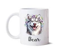 Husky Sibérien Portant Une Couronne De Fleurs Tasse À Thé Céramique Mug Durable Tasse À Café Cadeau Mignon Pour Noël Bureau Anniversaire 330 Ml