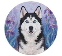 Husky sibérien Puzzle De 1000 Pièces Jeu Cadeau Unique Animal de Compagnie Chien Puzzle Rond DIY Adultes Et Enfants À Partir De 12 Ans1000pcs (67.5x67.5cm)
