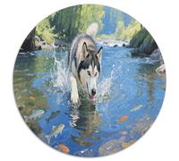Husky Sibériennene 1000 Piece Puzzle Rond, pour Enfants Adult Jouets De Anti Stress Unique Jigsaw pour La Famille Amis 12 Ans De Qualité Supérieure 1000pcs (67.5x67.5cm)