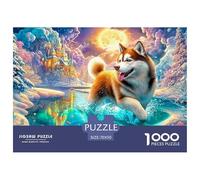 Husky Splashes dans Un lac de Conte de fées enneigé Puzzle De 1000 Pièces Chien de Compagnie Mignon Cadeau d'anniversaire Parfait pour Enfants Et Adultes 70x50cm/1000pcs