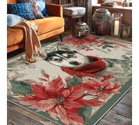 Husky Tapis de Noël rustique avec baies de poinsettia de Noël - Tapis rectangulaire à poils courts - Ne perd pas ses poils - Pour salon, chambre à coucher, salle à manger, bureau, décoration de bureau